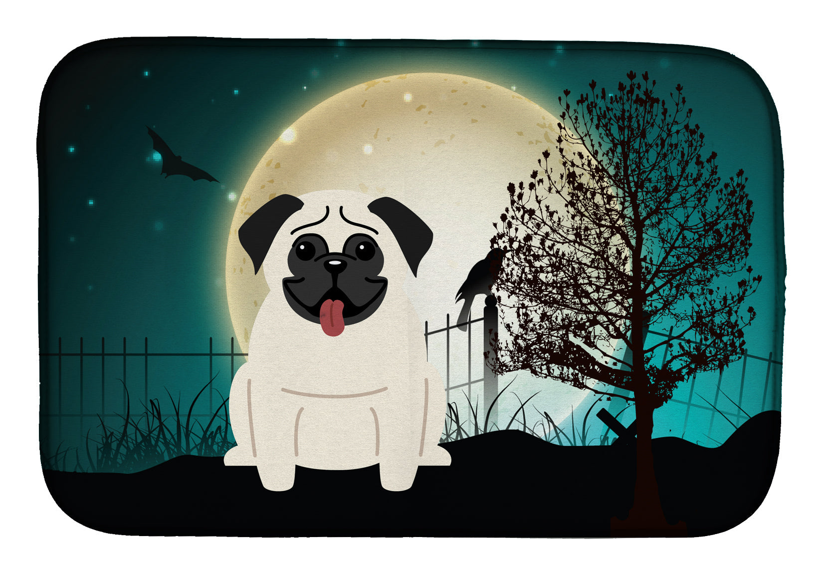 Halloween Scary Pug Cream Dish Drying Mat Absorbent Dish Drying Mat Pad for Kitchen Counter Dish Drainer Mat for Countertop, 14 x 21", Multicolor