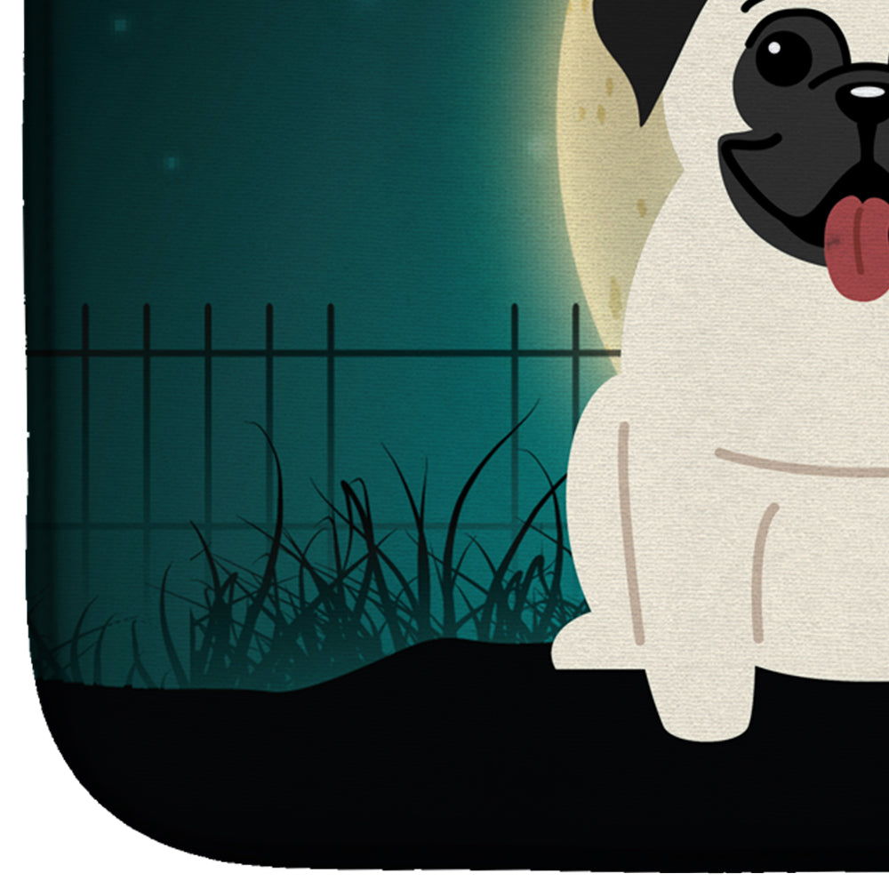 Halloween Scary Pug Cream Dish Drying Mat Absorbent Dish Drying Mat Pad for Kitchen Counter Dish Drainer Mat for Countertop, 14 x 21", Multicolor