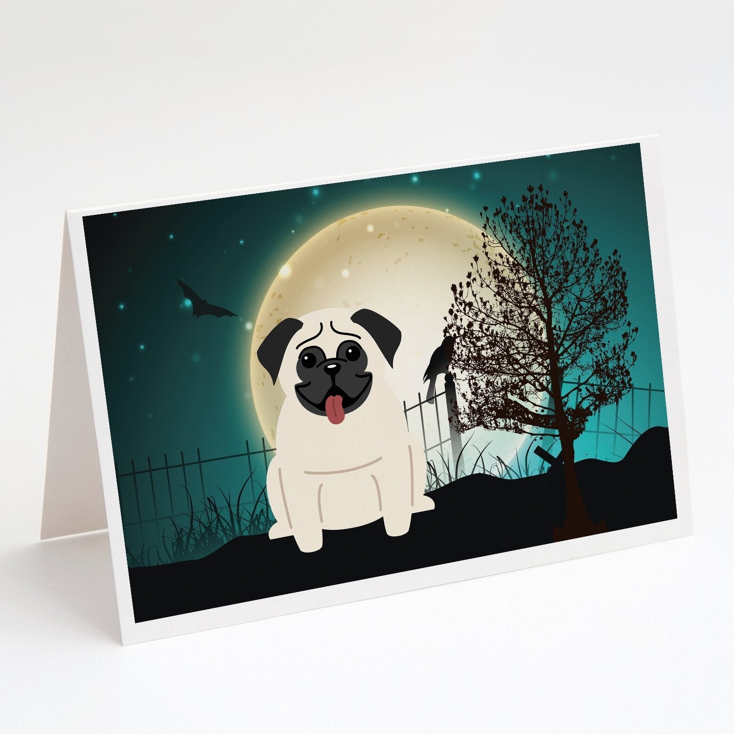 Halloween Scary Pug Cream Greeting Cards Pack of 8 Blank Cards with Envelopes Whimsical A7 Size 5x7