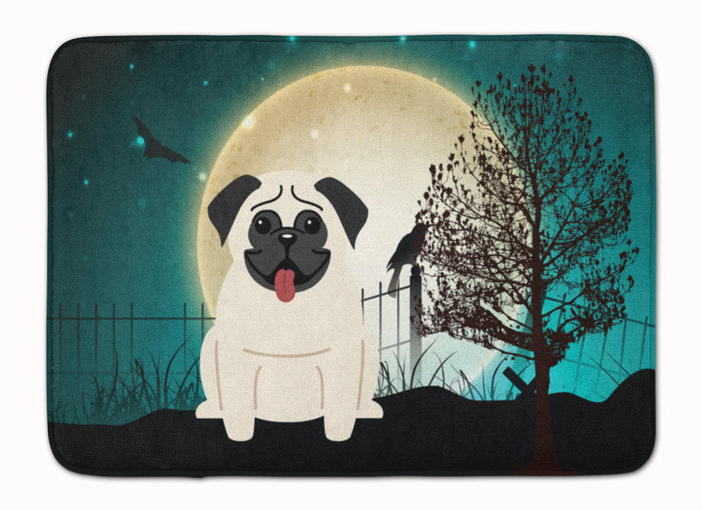 Halloween Scary Pug Cream Memory Foam Kitchen Mat Machine Washable Anti-Fatigue Cushion Comfort Bath or Kitchen Rug