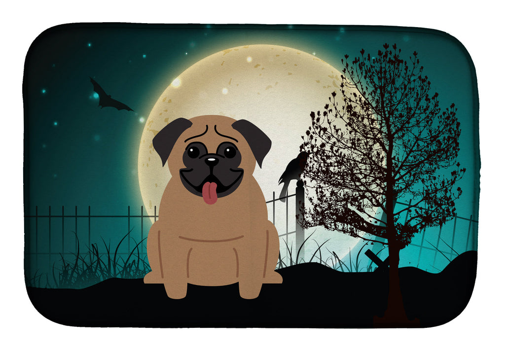 Halloween Scary Pug Brown Dish Drying Mat Absorbent Dish Drying Mat Pad for Kitchen Counter Dish Drainer Mat for Countertop, 14 x 21", Multicolor