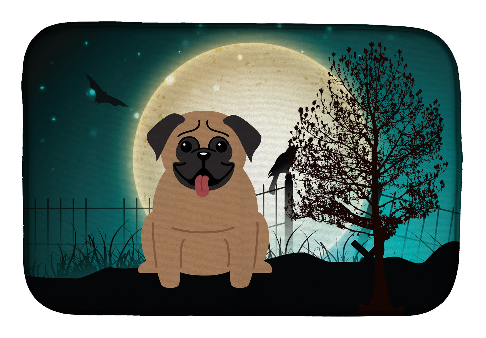 Halloween Scary Pug Brown Dish Drying Mat Absorbent Dish Drying Mat Pad for Kitchen Counter Dish Drainer Mat for Countertop, 14 x 21", Multicolor