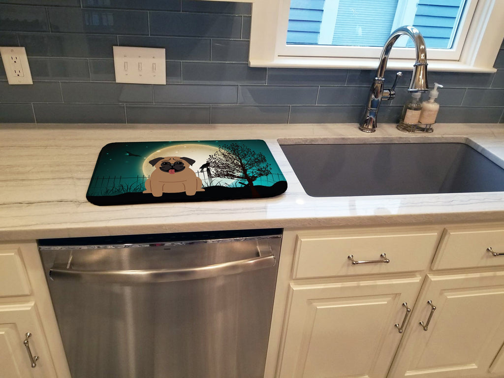 Halloween Scary Pug Brown Dish Drying Mat Absorbent Dish Drying Mat Pad for Kitchen Counter Dish Drainer Mat for Countertop, 14 x 21", Multicolor