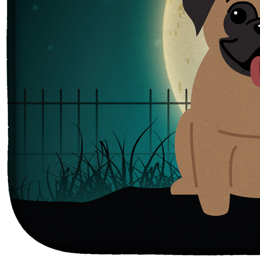Halloween Scary Pug Brown Dish Drying Mat Absorbent Dish Drying Mat Pad for Kitchen Counter Dish Drainer Mat for Countertop, 14 x 21", Multicolor