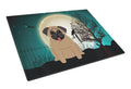 Halloween Scary Pug Brown Cutting Board Tempered Glass Kitchen Cutting Surface, Heat Resistant Chopping, Non-Slip Feet, Food Prep & Serving