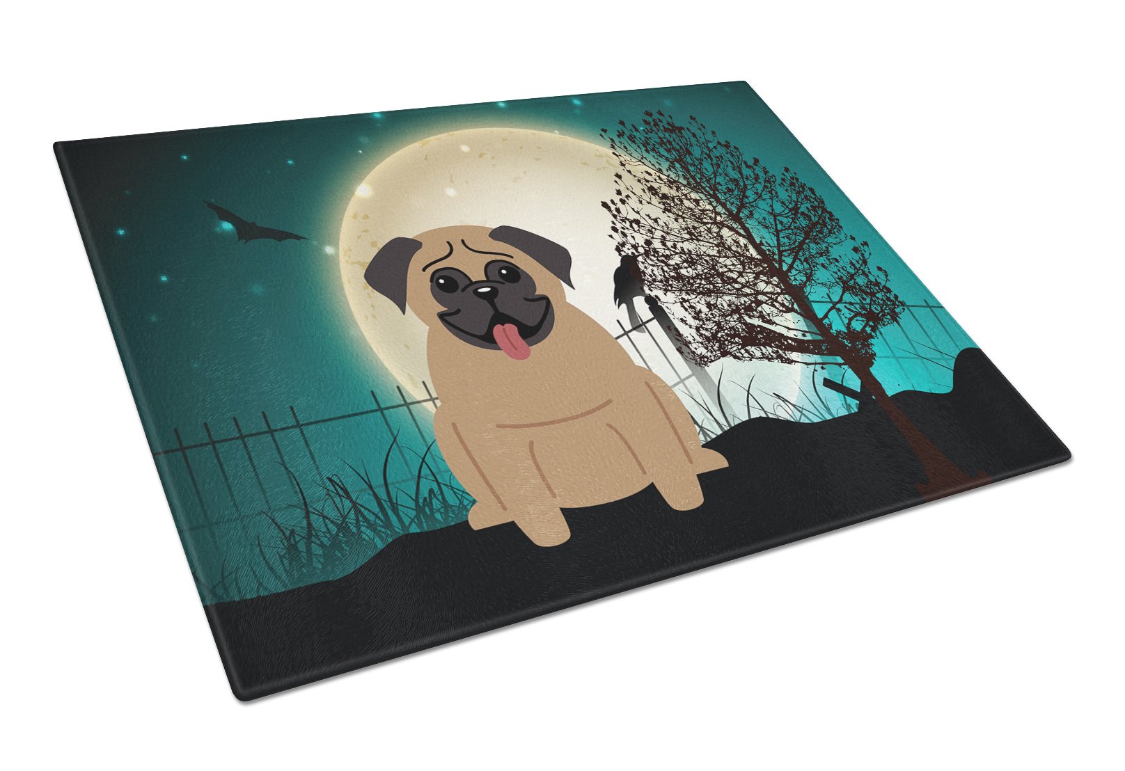 Halloween Scary Pug Brown Cutting Board Tempered Glass Kitchen Cutting Surface, Heat Resistant Chopping, Non-Slip Feet, Food Prep & Serving