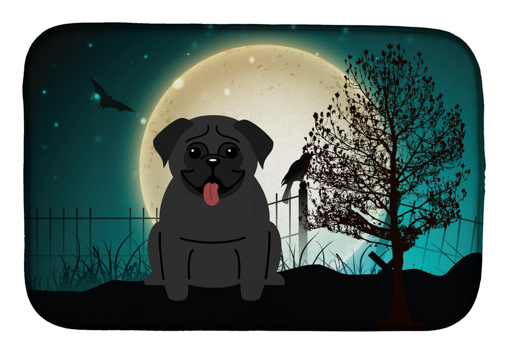 Halloween Scary Pug Black Dish Drying Mat Absorbent Dish Drying Mat Pad for Kitchen Counter Dish Drainer Mat for Countertop, 14 x 21", Multicolor