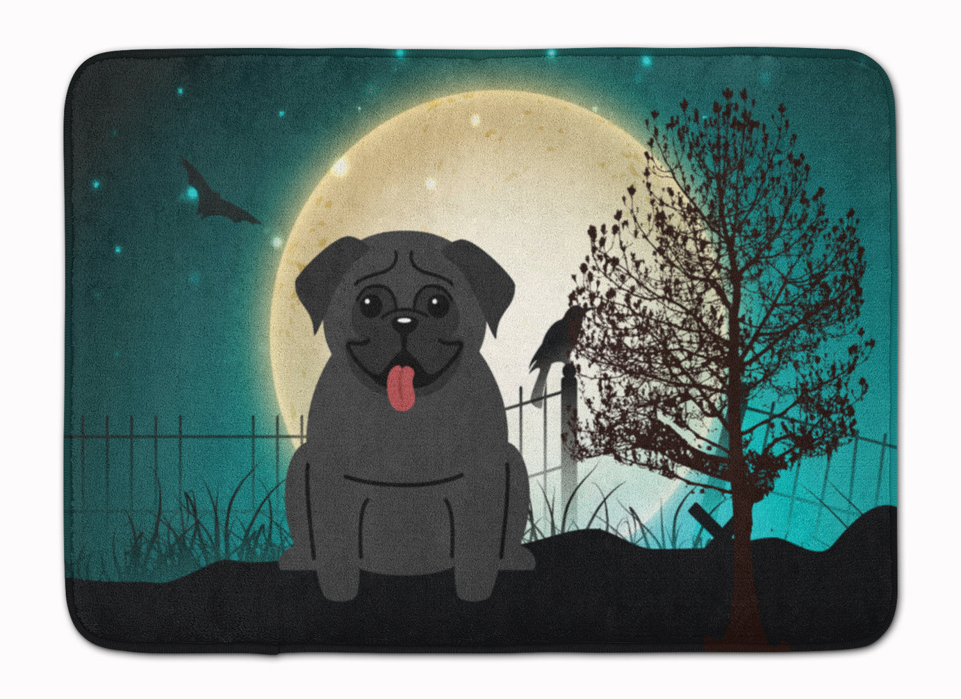 Halloween Scary Pug Black Memory Foam Kitchen Mat Machine Washable Anti-Fatigue Cushion Comfort Bath or Kitchen Rug