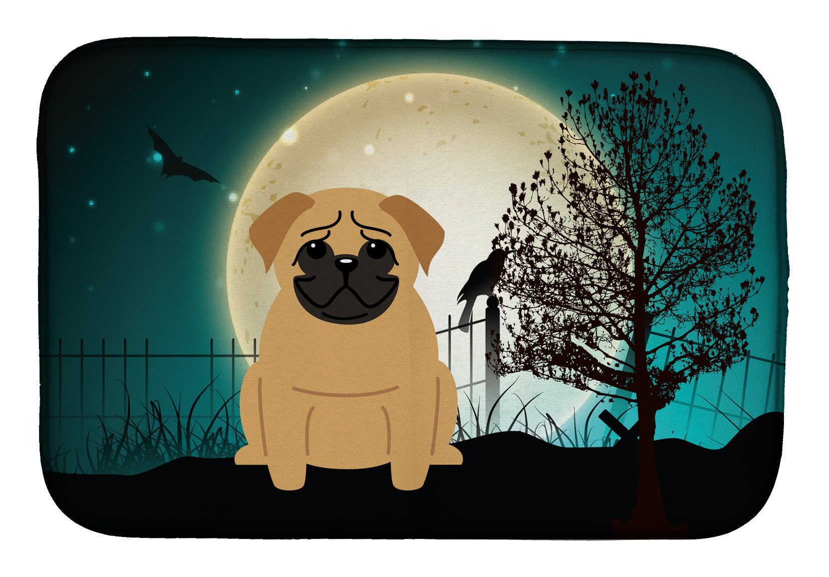 Halloween Scary Pug Brown Dish Drying Mat Absorbent Dish Drying Mat Pad for Kitchen Counter Dish Drainer Mat for Countertop, 14 x 21", Multicolor