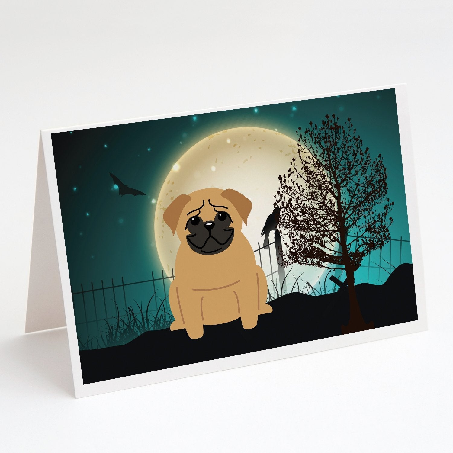Halloween Scary Pug Brown Greeting Cards Pack of 8 Blank Cards with Envelopes Whimsical A7 Size 5x7
