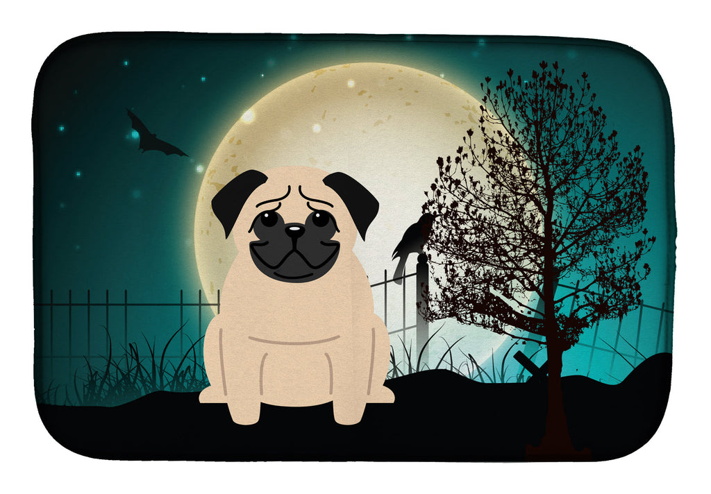 Halloween Scary Pug Fawn Dish Drying Mat Absorbent Dish Drying Mat Pad for Kitchen Counter Dish Drainer Mat for Countertop, 14 x 21", Multicolor