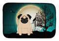 Halloween Scary Pug Fawn Dish Drying Mat Absorbent Dish Drying Mat Pad for Kitchen Counter Dish Drainer Mat for Countertop, 14 x 21", Multicolor