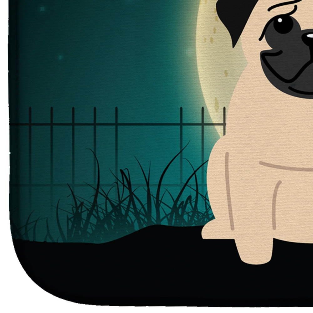Halloween Scary Pug Fawn Dish Drying Mat Absorbent Dish Drying Mat Pad for Kitchen Counter Dish Drainer Mat for Countertop, 14 x 21", Multicolor