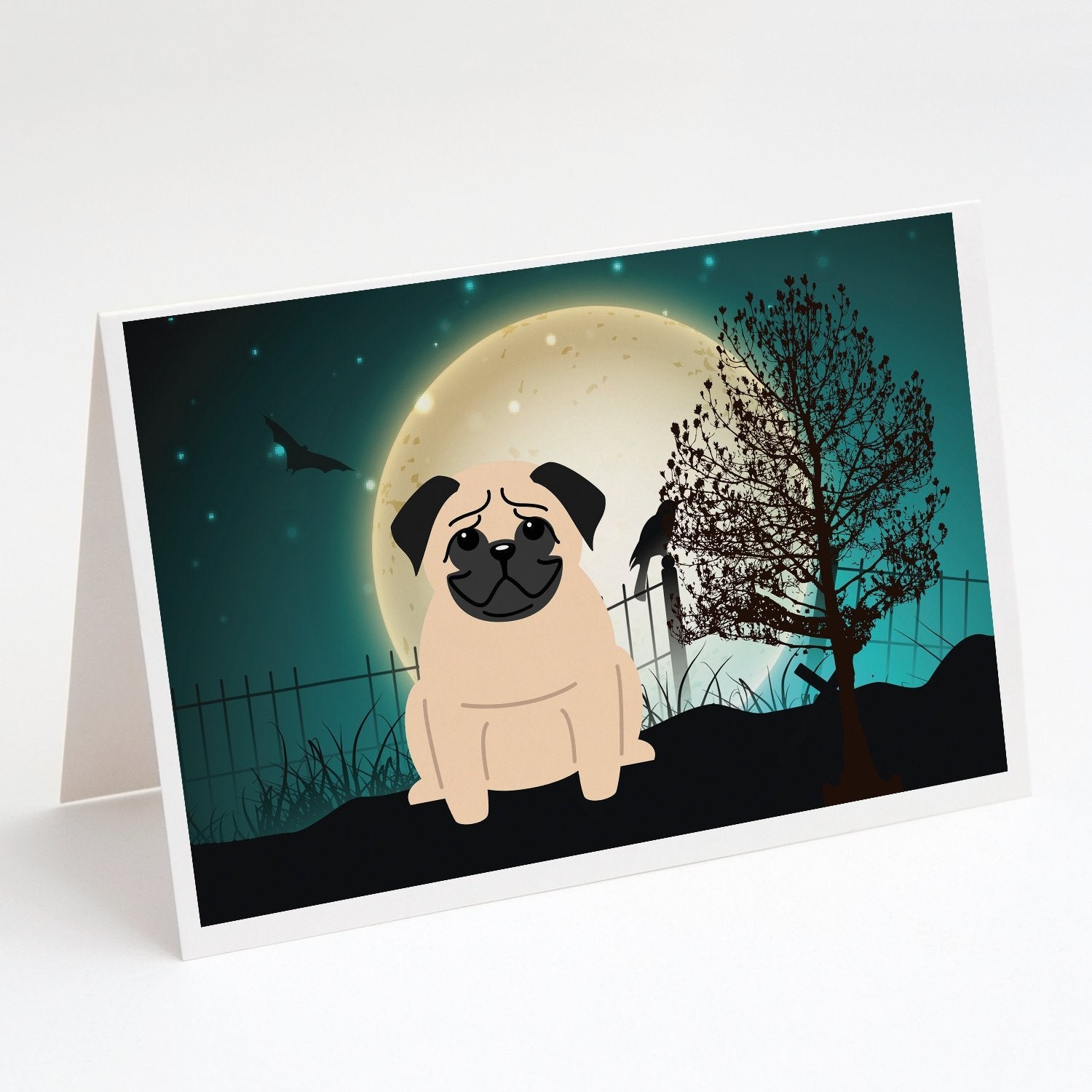 Halloween Scary Pug Fawn Greeting Cards Pack of 8 Blank Cards with Envelopes Whimsical A7 Size 5x7