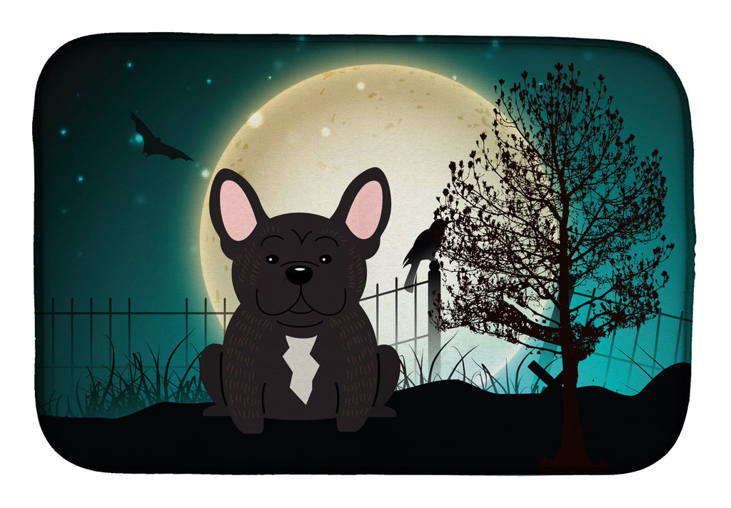 Halloween Scary French Bulldog Brindle Dish Drying Mat Absorbent Dish Drying Mat Pad for Kitchen Counter Dish Drainer Mat for Countertop, 14 x 21", Multicolor