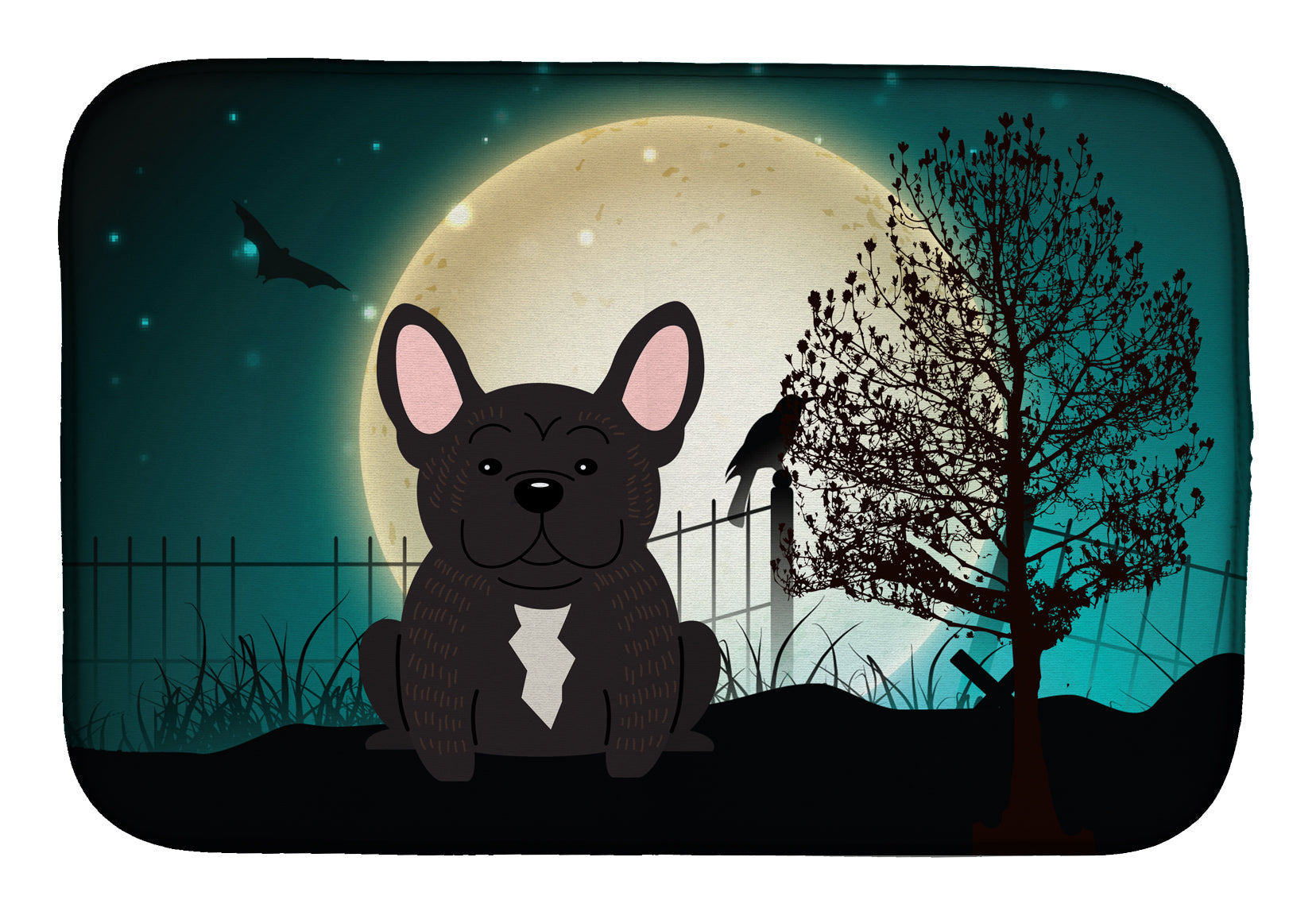 Halloween Scary French Bulldog Brindle Dish Drying Mat Absorbent Dish Drying Mat Pad for Kitchen Counter Dish Drainer Mat for Countertop, 14 x 21", Multicolor