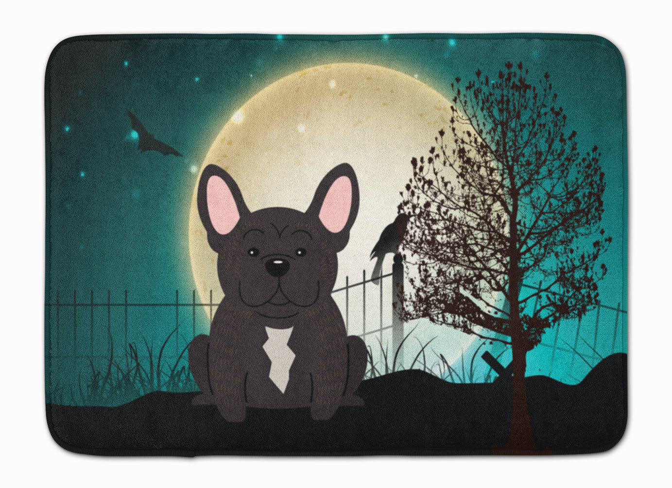Halloween Scary French Bulldog Brindle Memory Foam Kitchen Mat Machine Washable Anti-Fatigue Cushion Comfort Bath or Kitchen Rug