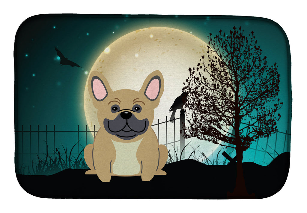 Halloween Scary French Bulldog Cream Dish Drying Mat Absorbent Dish Drying Mat Pad for Kitchen Counter Dish Drainer Mat for Countertop, 14 x 21", Multicolor