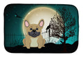 Halloween Scary French Bulldog Cream Dish Drying Mat Absorbent Dish Drying Mat Pad for Kitchen Counter Dish Drainer Mat for Countertop, 14 x 21", Multicolor