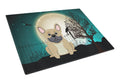 Halloween Scary French Bulldog Cream Cutting Board Tempered Glass Kitchen Cutting Surface, Heat Resistant Chopping, Non-Slip Feet, Food Prep & Serving