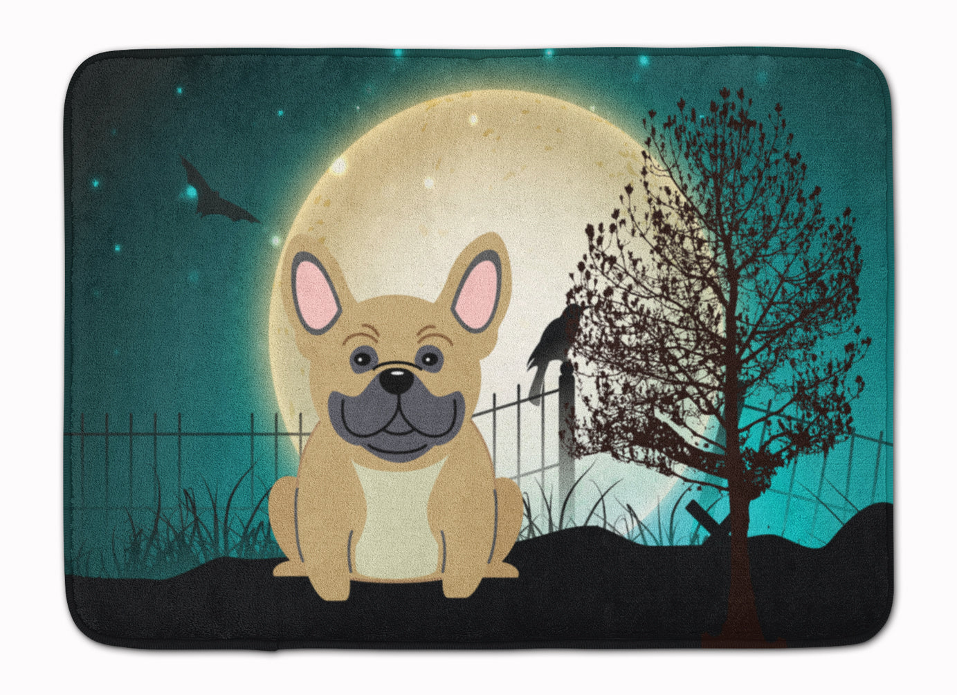 Halloween Scary French Bulldog Cream Memory Foam Kitchen Mat Machine Washable Anti-Fatigue Cushion Comfort Bath or Kitchen Rug