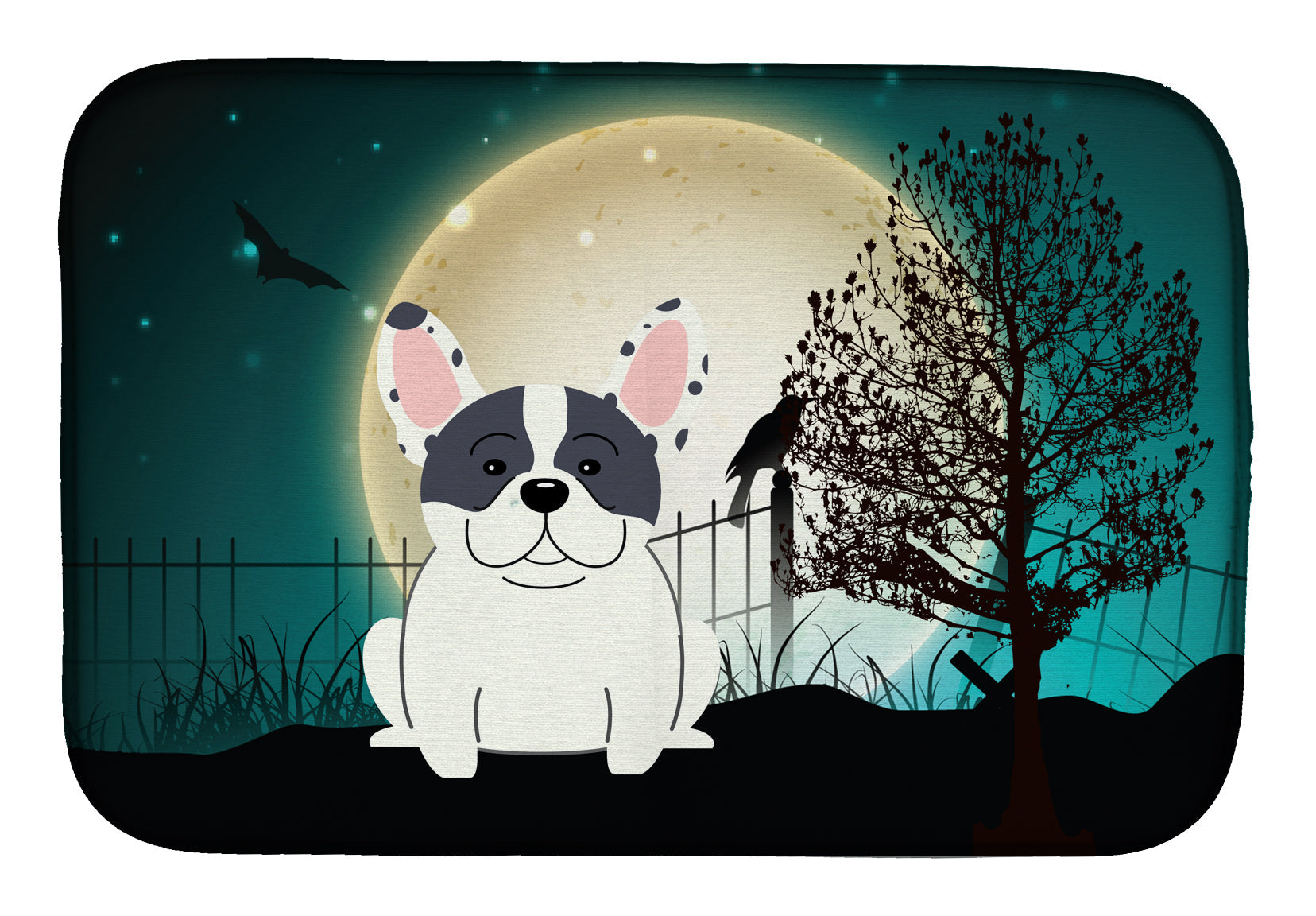 Halloween Scary French Bulldog Piebald Dish Drying Mat Absorbent Dish Drying Mat Pad for Kitchen Counter Dish Drainer Mat for Countertop, 14 x 21", Multicolor