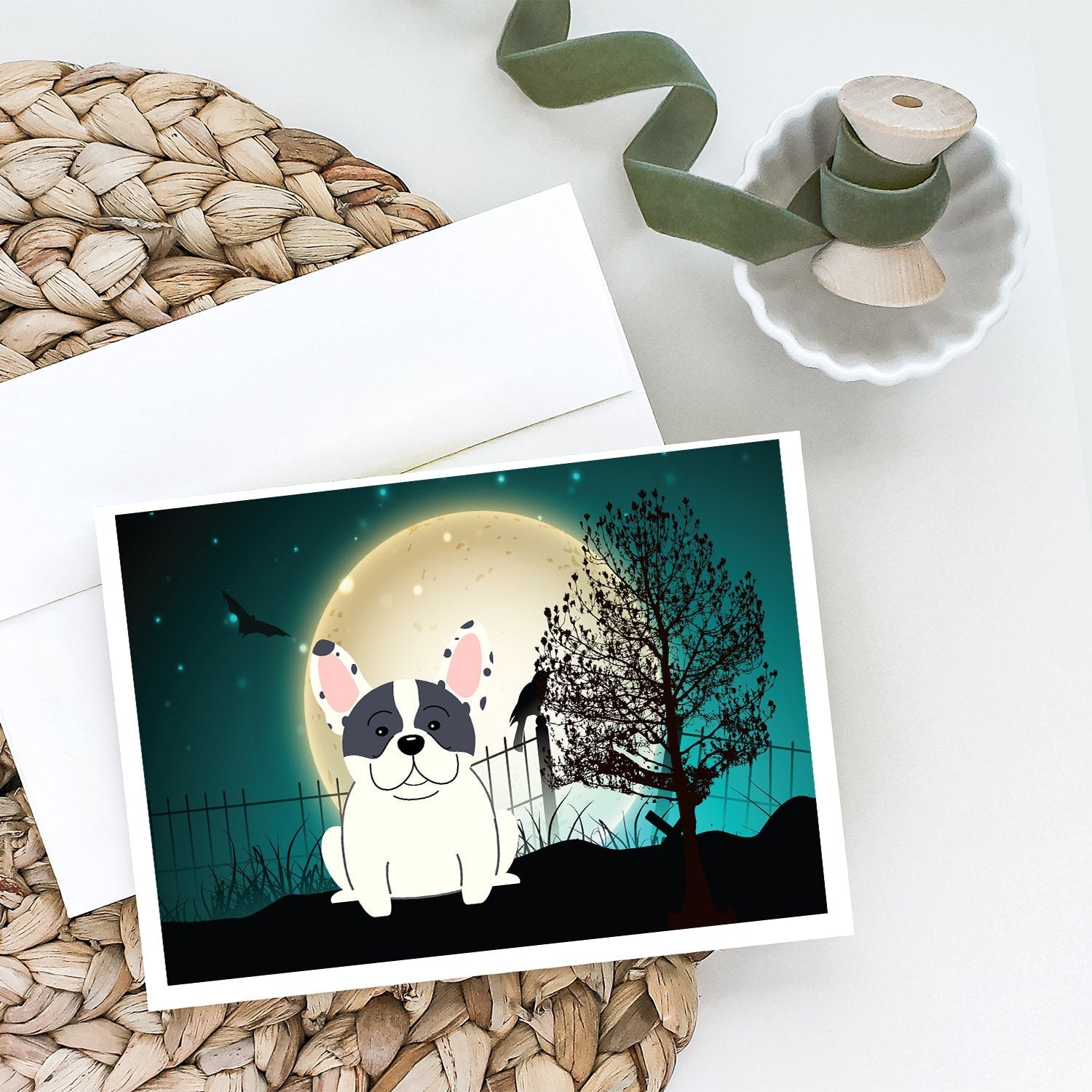Halloween Scary French Bulldog Piebald Greeting Cards Pack of 8 Blank Cards with Envelopes Whimsical A7 Size 5x7