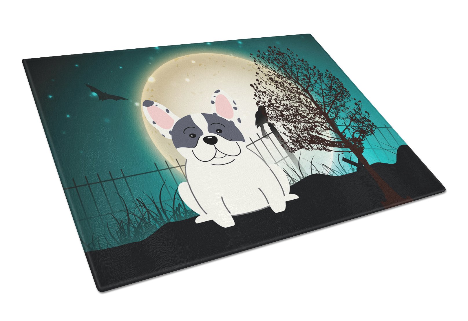 Halloween Scary French Bulldog Piebald Cutting Board Tempered Glass Kitchen Cutting Surface, Heat Resistant Chopping, Non-Slip Feet, Food Prep & Serving