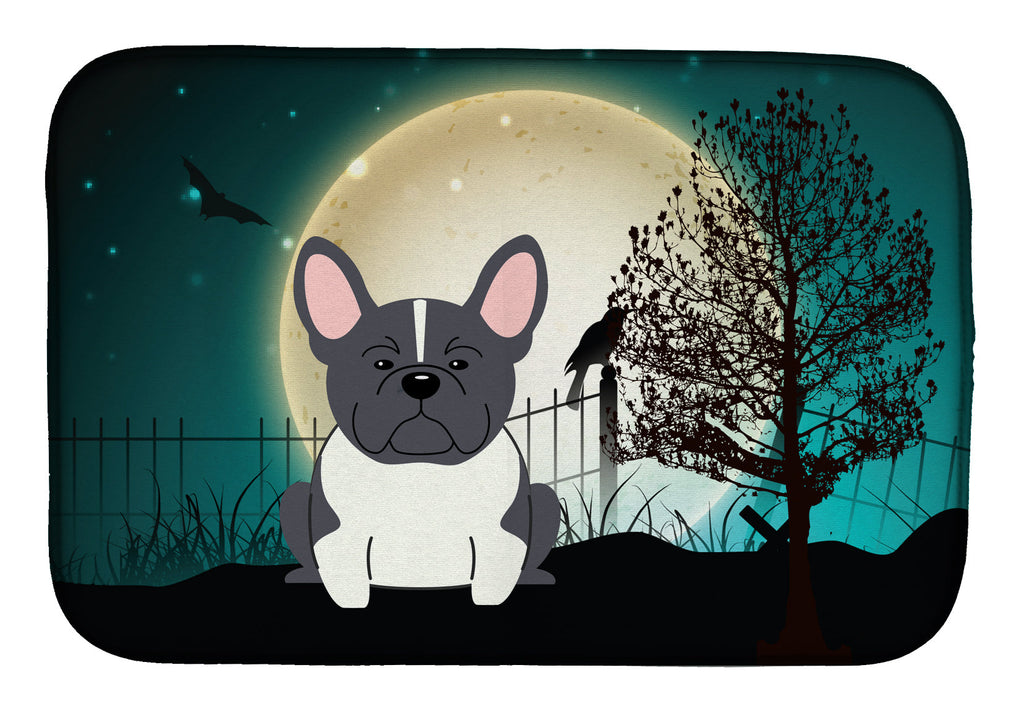 Halloween Scary French Bulldog Black White Dish Drying Mat Absorbent Dish Drying Mat Pad for Kitchen Counter Dish Drainer Mat for Countertop, 14 x 21", Multicolor