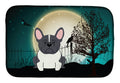 Halloween Scary French Bulldog Black White Dish Drying Mat Absorbent Dish Drying Mat Pad for Kitchen Counter Dish Drainer Mat for Countertop, 14 x 21", Multicolor