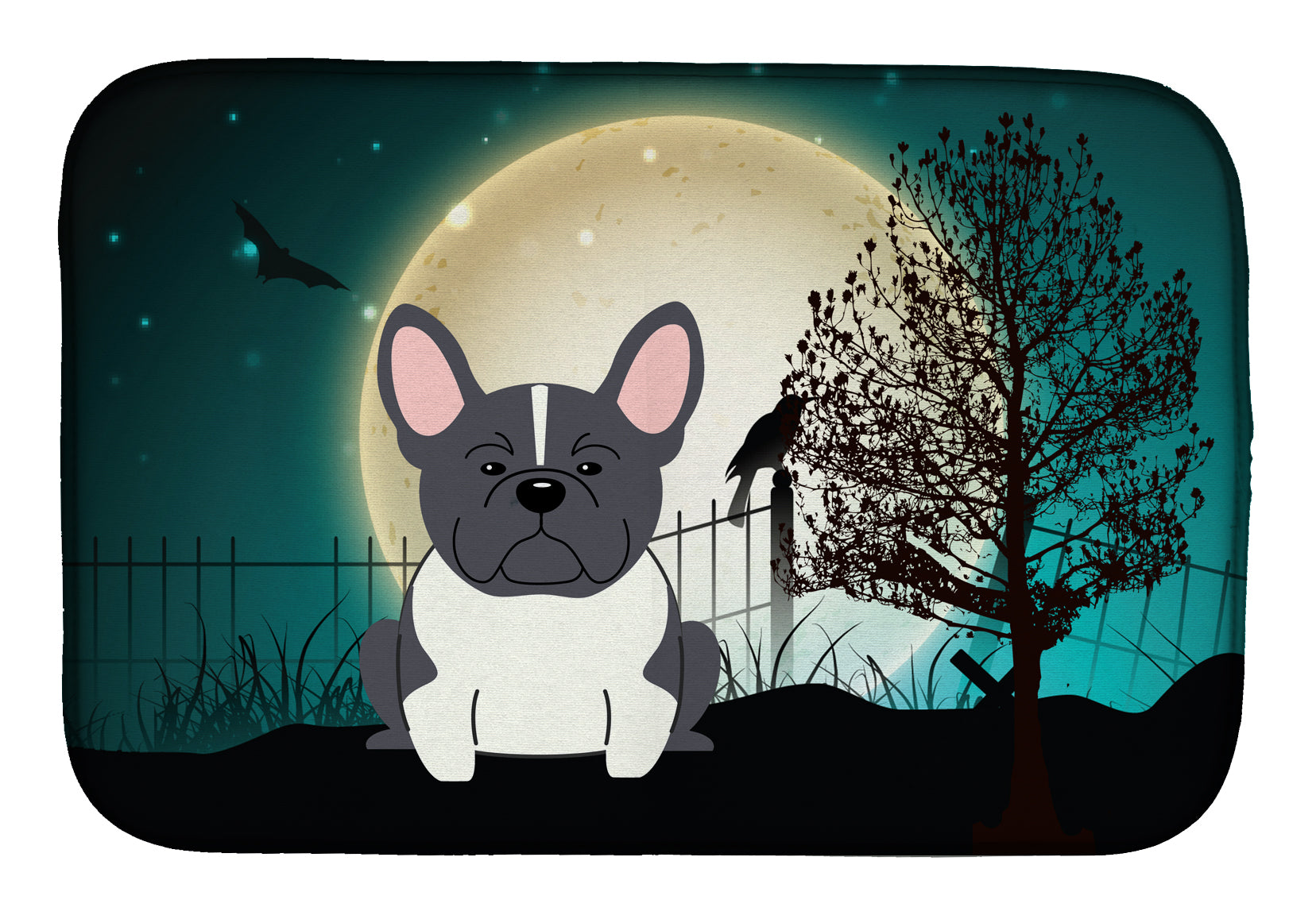Halloween Scary French Bulldog Black White Dish Drying Mat Absorbent Dish Drying Mat Pad for Kitchen Counter Dish Drainer Mat for Countertop, 14 x 21", Multicolor