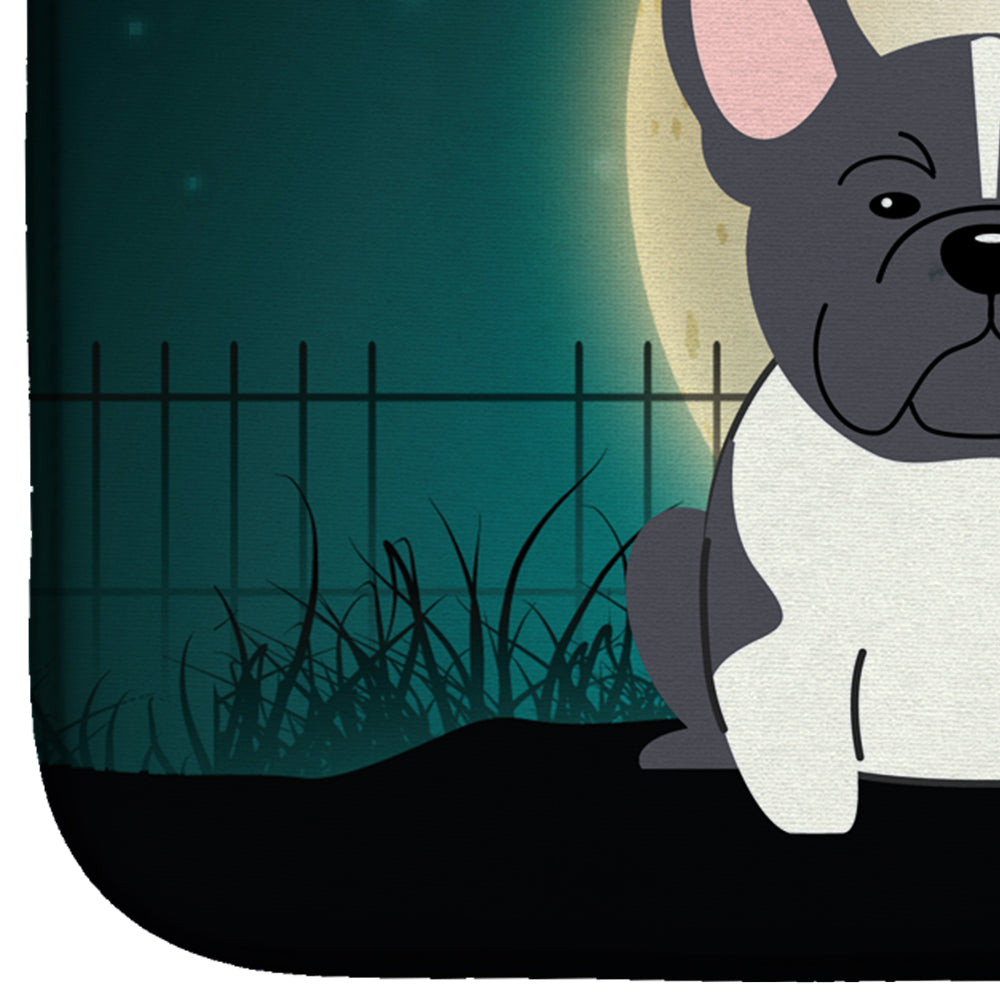 Halloween Scary French Bulldog Black White Dish Drying Mat Absorbent Dish Drying Mat Pad for Kitchen Counter Dish Drainer Mat for Countertop, 14 x 21", Multicolor