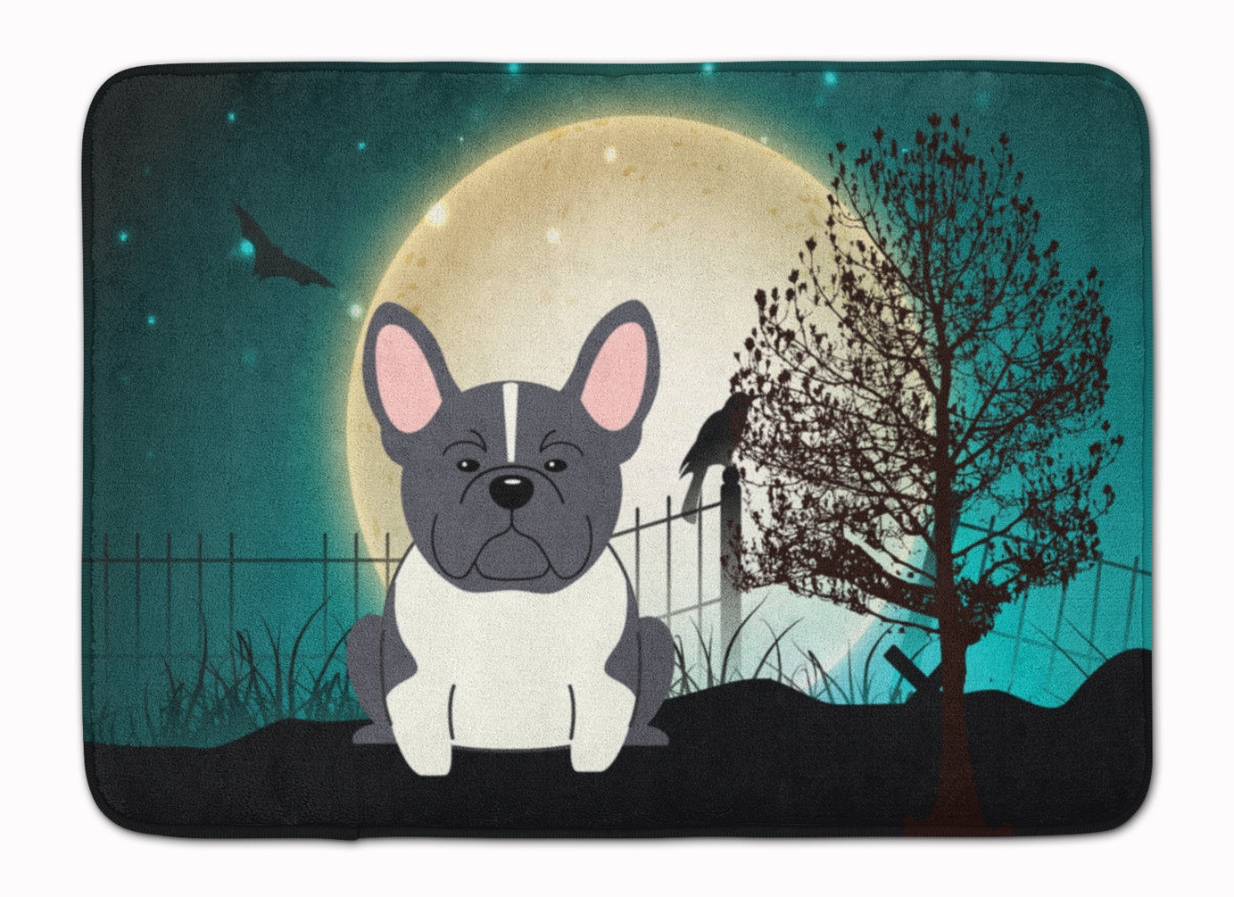Halloween Scary French Bulldog Black White Memory Foam Kitchen Mat Machine Washable Anti-Fatigue Cushion Comfort Bath or Kitchen Rug