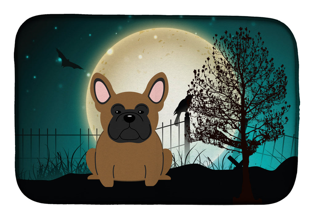 Halloween Scary French Bulldog Brown Dish Drying Mat Absorbent Dish Drying Mat Pad for Kitchen Counter Dish Drainer Mat for Countertop, 14 x 21", Multicolor