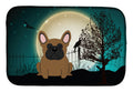 Halloween Scary French Bulldog Brown Dish Drying Mat Absorbent Dish Drying Mat Pad for Kitchen Counter Dish Drainer Mat for Countertop, 14 x 21", Multicolor