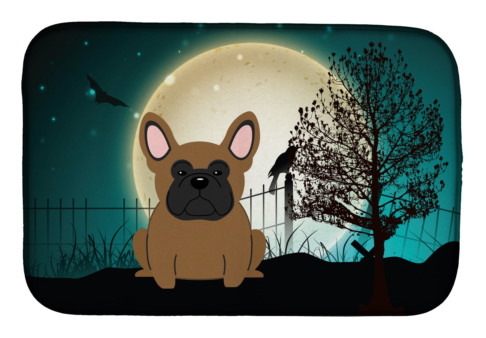Halloween Scary French Bulldog Brown Dish Drying Mat Absorbent Dish Drying Mat Pad for Kitchen Counter Dish Drainer Mat for Countertop, 14 x 21", Multicolor