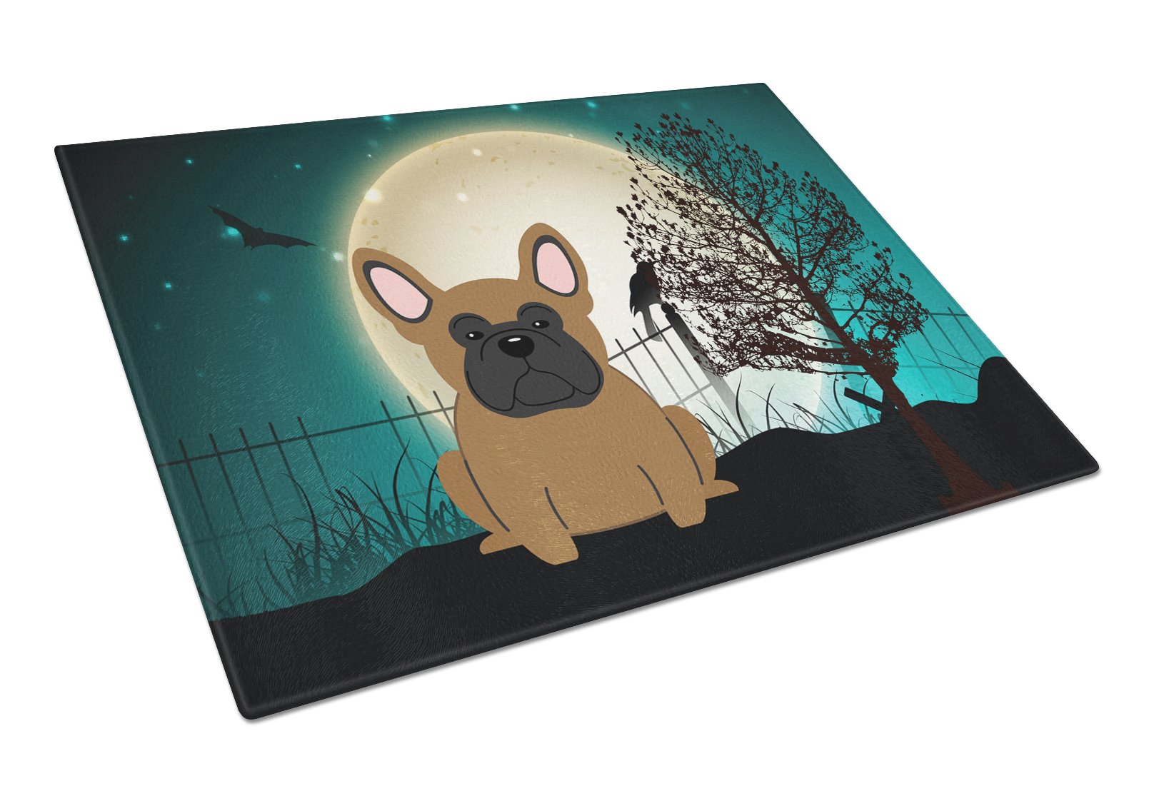 Halloween Scary French Bulldog Brown Cutting Board Tempered Glass Kitchen Cutting Surface, Heat Resistant Chopping, Non-Slip Feet, Food Prep & Serving