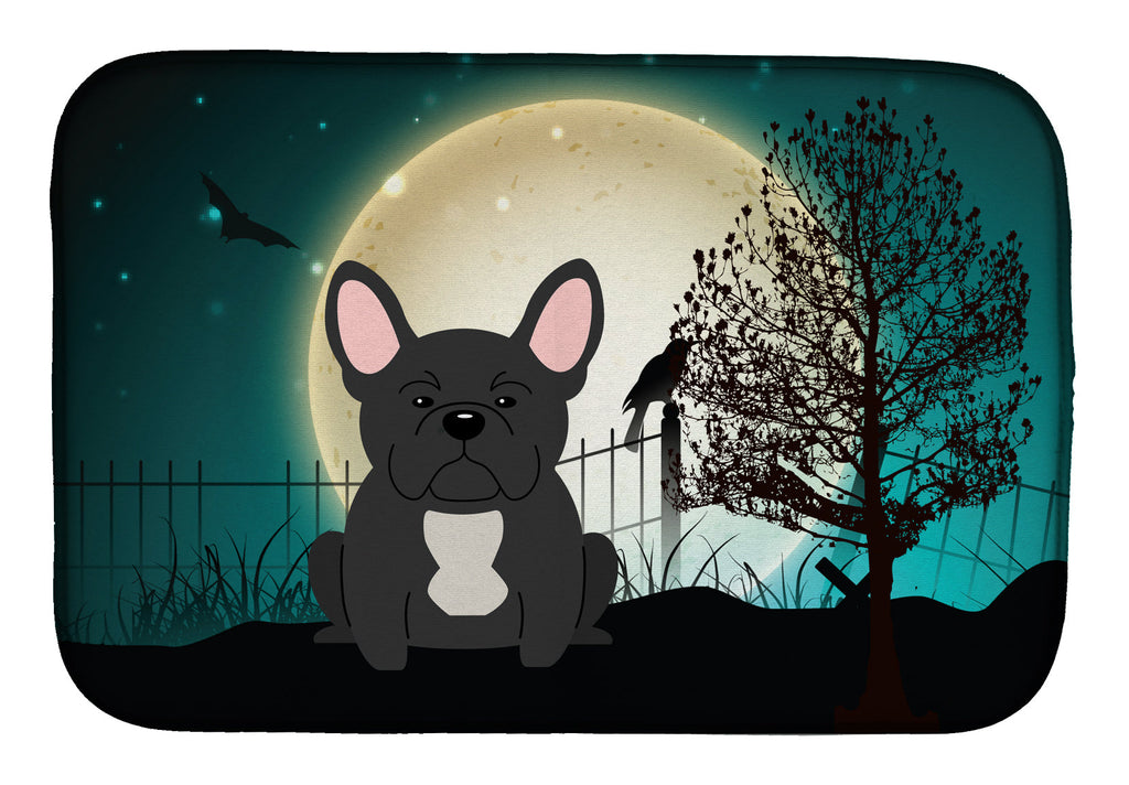 Halloween Scary French Bulldog Black Dish Drying Mat Absorbent Dish Drying Mat Pad for Kitchen Counter Dish Drainer Mat for Countertop, 14 x 21", Multicolor