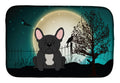 Halloween Scary French Bulldog Black Dish Drying Mat Absorbent Dish Drying Mat Pad for Kitchen Counter Dish Drainer Mat for Countertop, 14 x 21", Multicolor