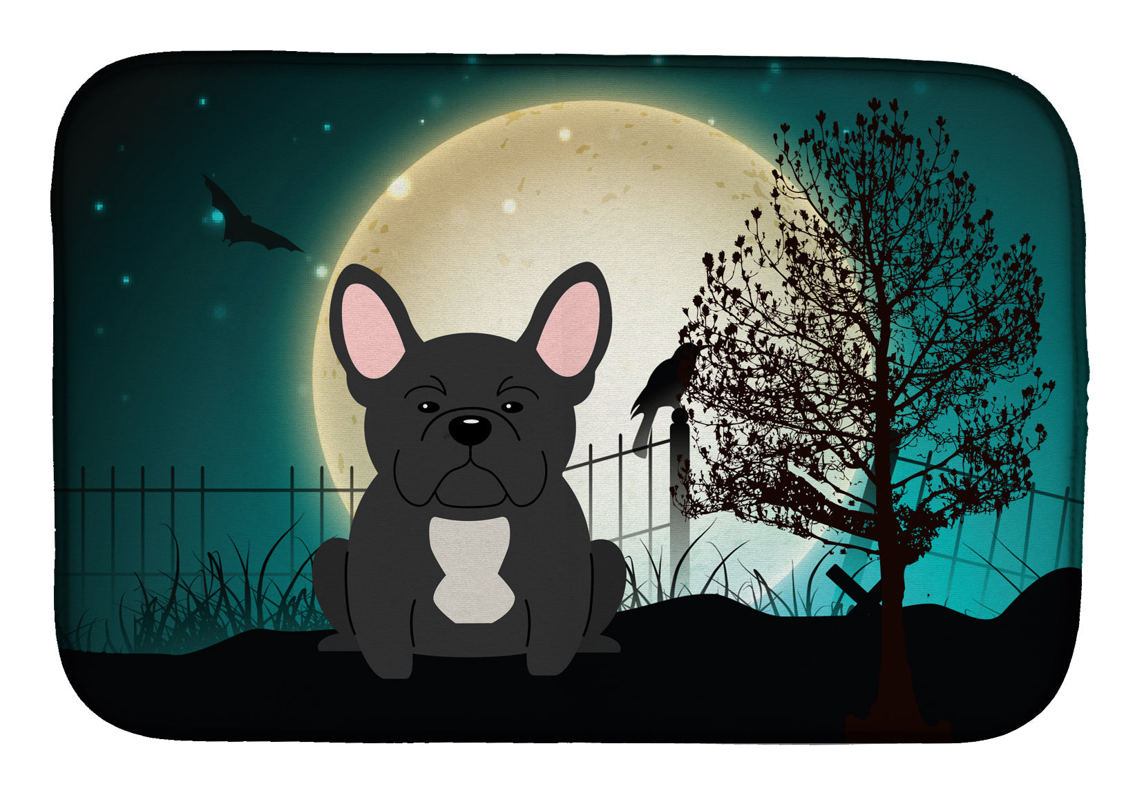 Halloween Scary French Bulldog Black Dish Drying Mat Absorbent Dish Drying Mat Pad for Kitchen Counter Dish Drainer Mat for Countertop, 14 x 21", Multicolor