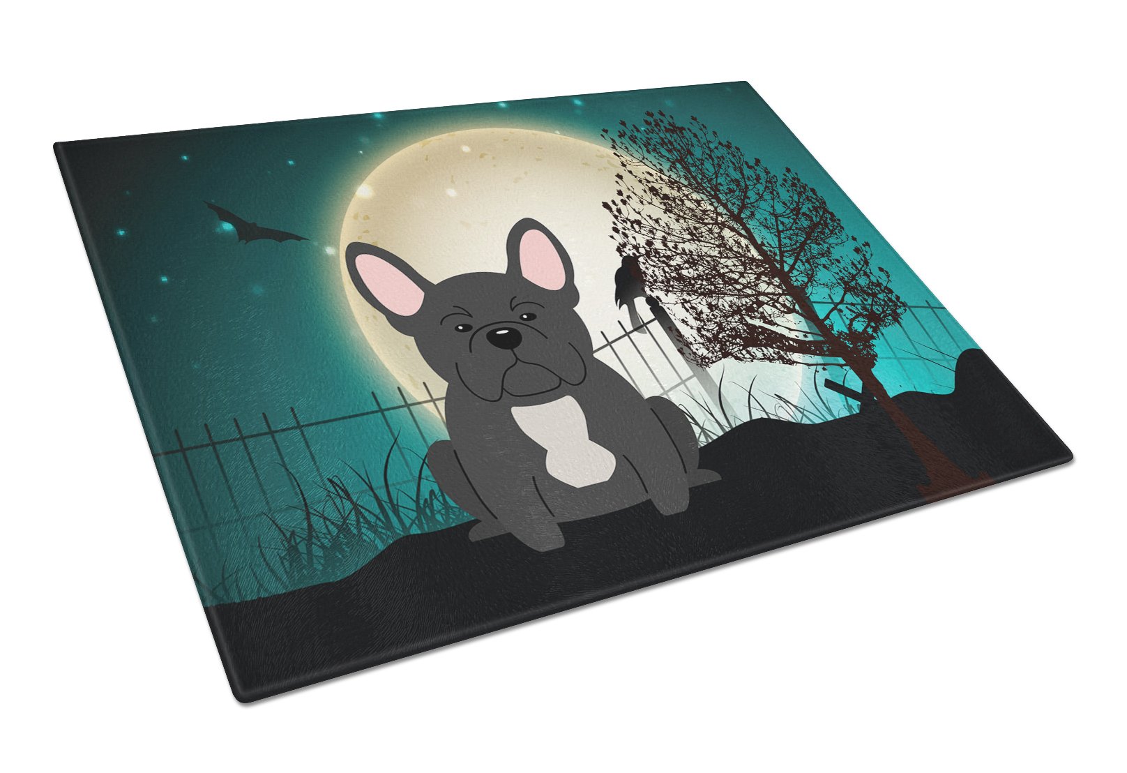 Halloween Scary French Bulldog Black Cutting Board Tempered Glass Kitchen Cutting Surface, Heat Resistant Chopping, Non-Slip Feet, Food Prep & Serving