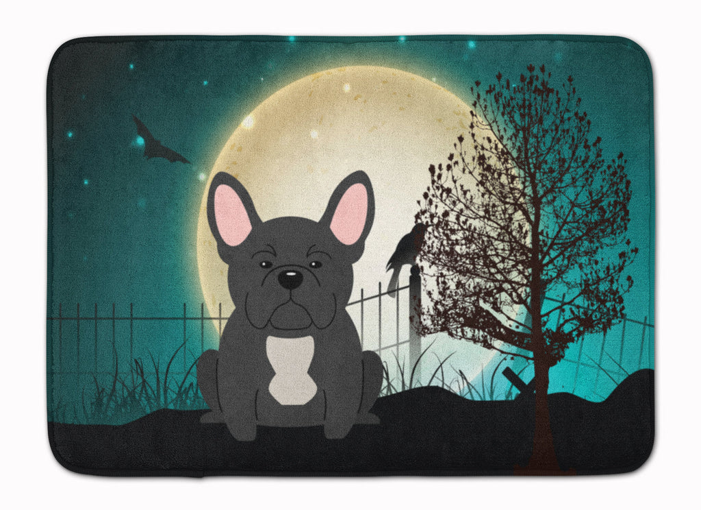Halloween Scary French Bulldog Black Memory Foam Kitchen Mat Machine Washable Anti-Fatigue Cushion Comfort Bath or Kitchen Rug