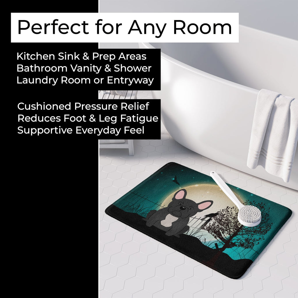 Halloween Scary French Bulldog Black Memory Foam Kitchen Mat Machine Washable Anti-Fatigue Cushion Comfort Bath or Kitchen Rug