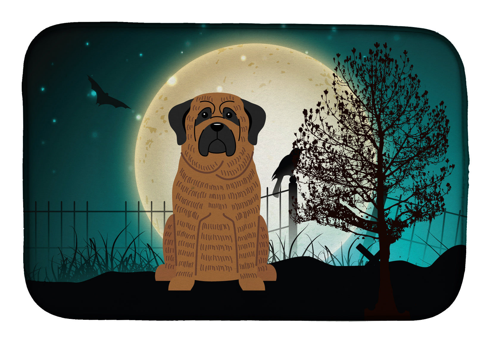 Halloween Scary Mastiff Brindle Dish Drying Mat Absorbent Dish Drying Mat Pad for Kitchen Counter Dish Drainer Mat for Countertop, 14 x 21", Multicolor