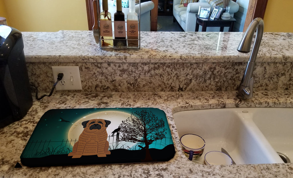 Halloween Scary Mastiff Brindle Dish Drying Mat Absorbent Dish Drying Mat Pad for Kitchen Counter Dish Drainer Mat for Countertop, 14 x 21", Multicolor