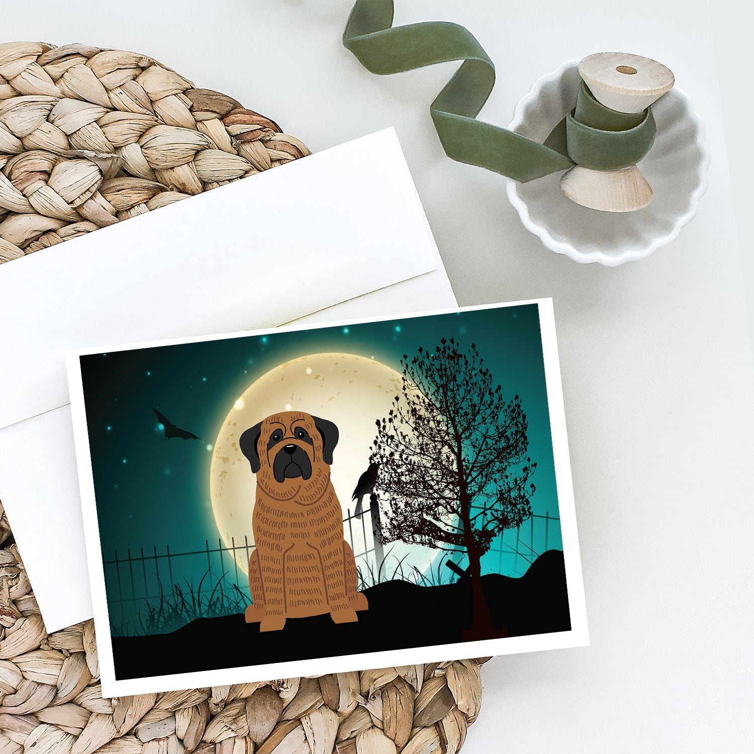 Halloween Scary Mastiff Brindle Greeting Cards Pack of 8 Blank Cards with Envelopes Whimsical A7 Size 5x7