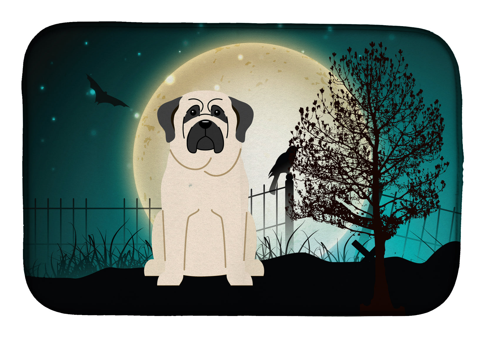 Halloween Scary Mastiff White Dish Drying Mat Absorbent Dish Drying Mat Pad for Kitchen Counter Dish Drainer Mat for Countertop, 14 x 21", Multicolor