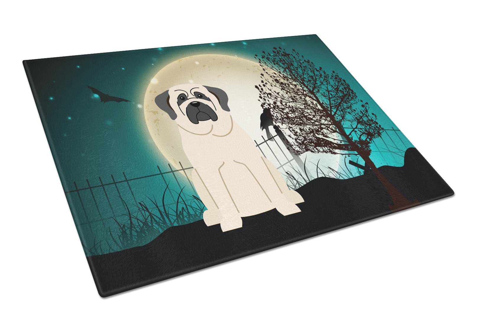 Halloween Scary Mastiff White Cutting Board Tempered Glass Kitchen Cutting Surface, Heat Resistant Chopping, Non-Slip Feet, Food Prep & Serving