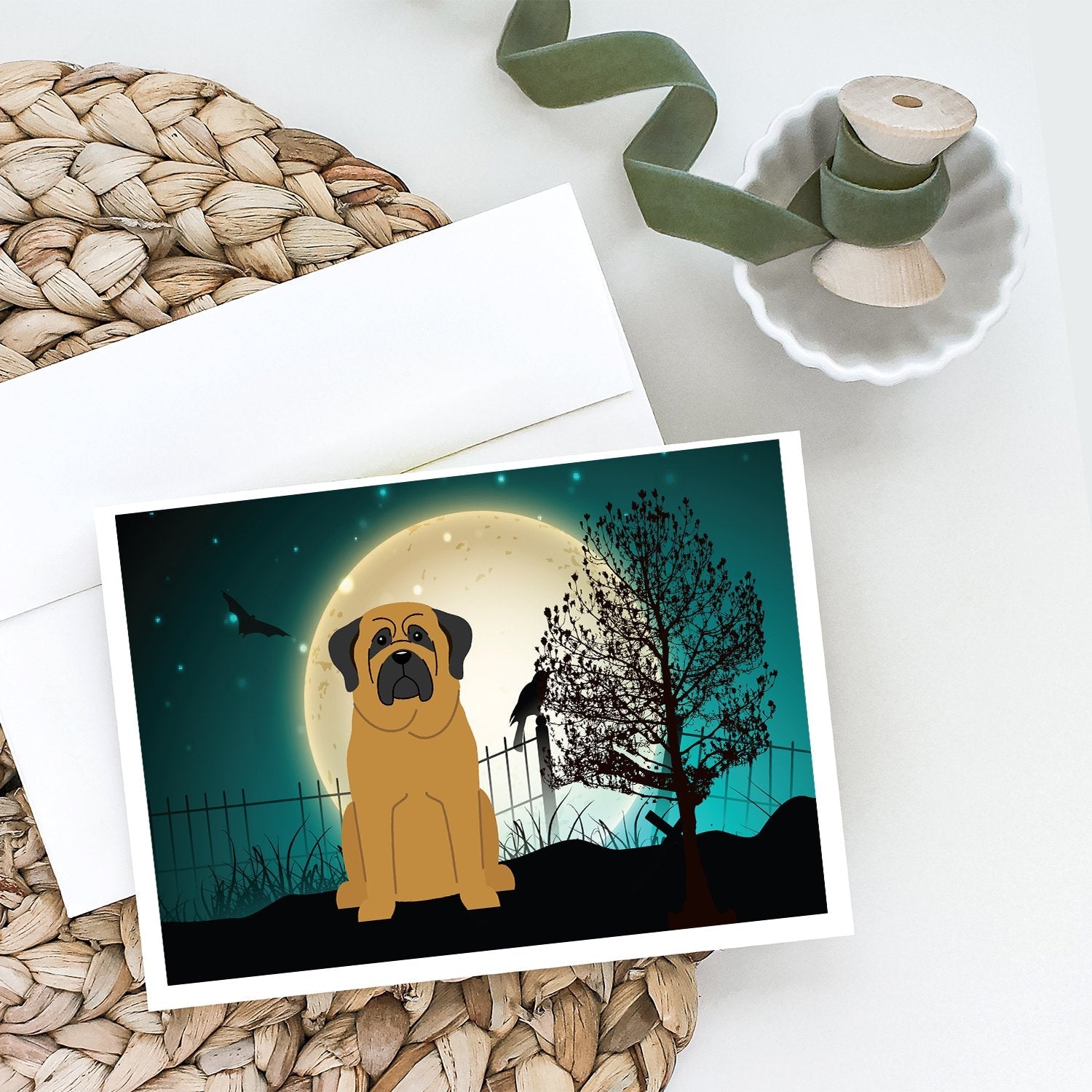 Halloween Scary Mastiff Greeting Cards Pack of 8 Blank Cards with Envelopes Whimsical A7 Size 5x7