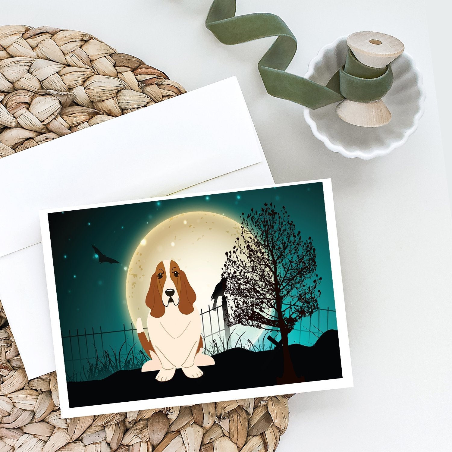 Halloween Scary Basset Hound Greeting Cards Pack of 8 Blank Cards with Envelopes Whimsical A7 Size 5x7